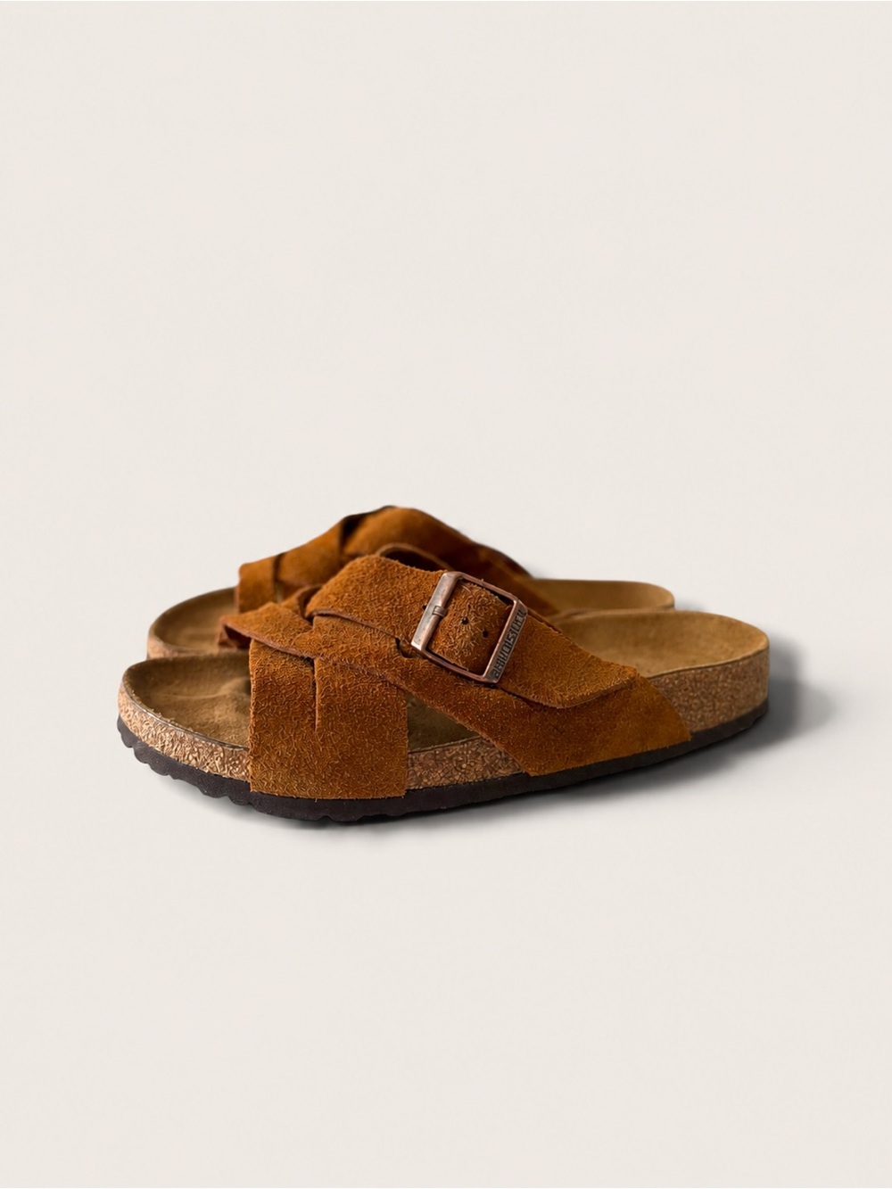 Birkenstock Brown Suede Cross-Strap Men's Sandals with Buckle